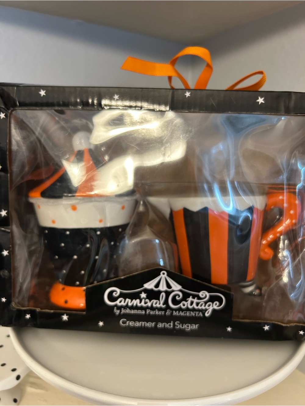 Joanna Parker Carnival Retired Orange & Black Creamer and Sugar Set
